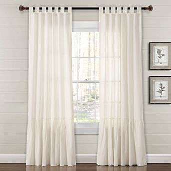 Lush Decor Farmhouse Faux Linen Tab Top Window Curtain