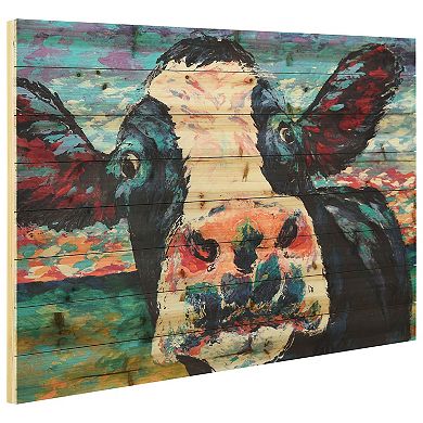 Curious Cow 4Arte de Legno Digital Print on Solid Wood Wall Art