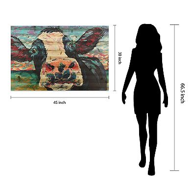 Curious Cow 4Arte de Legno Digital Print on Solid Wood Wall Art