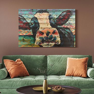 Curious Cow 4Arte de Legno Digital Print on Solid Wood Wall Art