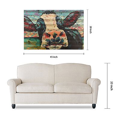 Curious Cow 4Arte de Legno Digital Print on Solid Wood Wall Art