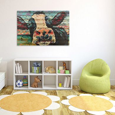 Curious Cow 4Arte de Legno Digital Print on Solid Wood Wall Art