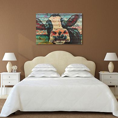 Curious Cow 4Arte de Legno Digital Print on Solid Wood Wall Art