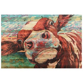 Curious Cow 3 Arte de Legno Digital Print on Solid Wood Wall Art