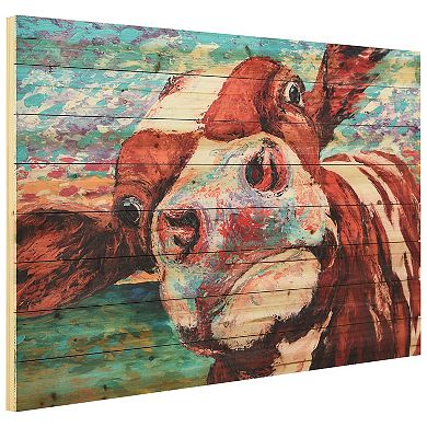 Curious Cow 3 Arte de Legno Digital Print on Solid Wood Wall Art
