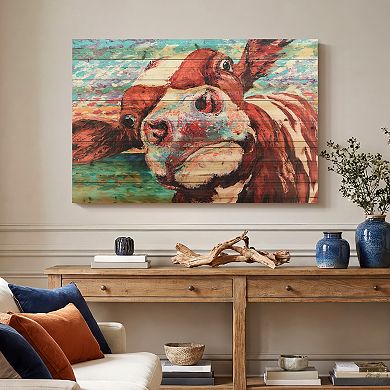 Curious Cow 3 Arte de Legno Digital Print on Solid Wood Wall Art