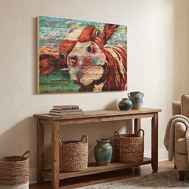 Curious Cow 3 Arte de Legno Digital Print on Solid Wood Wall Art