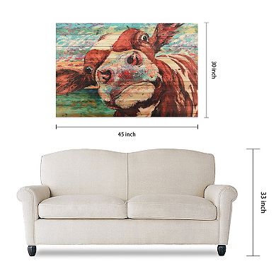 Curious Cow 3 Arte de Legno Digital Print on Solid Wood Wall Art