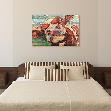 Curious Cow 3 Arte de Legno Digital Print on Solid Wood Wall Art