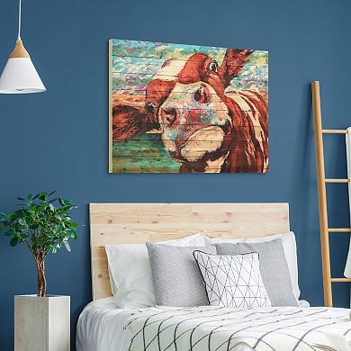 Curious Cow 3 Arte de Legno Digital Print on Solid Wood Wall Art