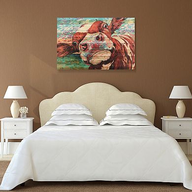 Curious Cow 3 Arte de Legno Digital Print on Solid Wood Wall Art