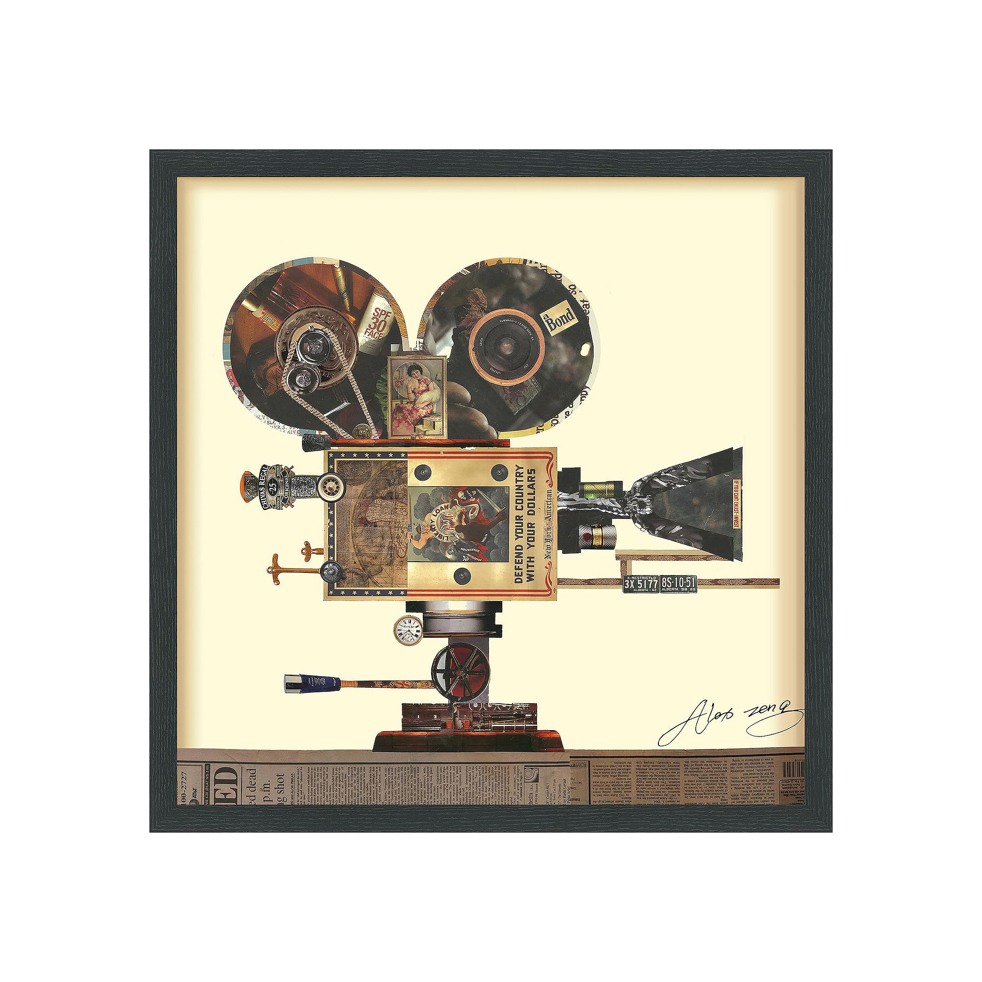 Antique Film Projector Collage Framed Graphic Wall Art, Multi