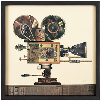 Antique Film Projector Collage Framed Graphic Wall Art