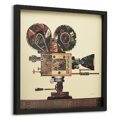 Antique Film Projector Collage Framed Graphic Wall Art