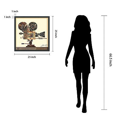 Antique Film Projector Collage Framed Graphic Wall Art