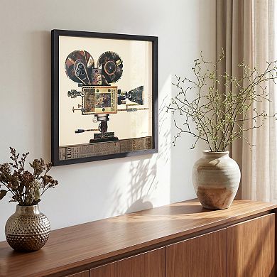 Antique Film Projector Collage Framed Graphic Wall Art