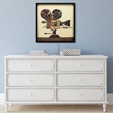 Antique Film Projector Collage Framed Graphic Wall Art
