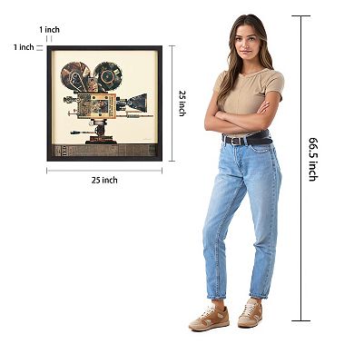 Antique Film Projector Collage Framed Graphic Wall Art