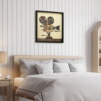 Antique Film Projector Collage Framed Graphic Wall Art