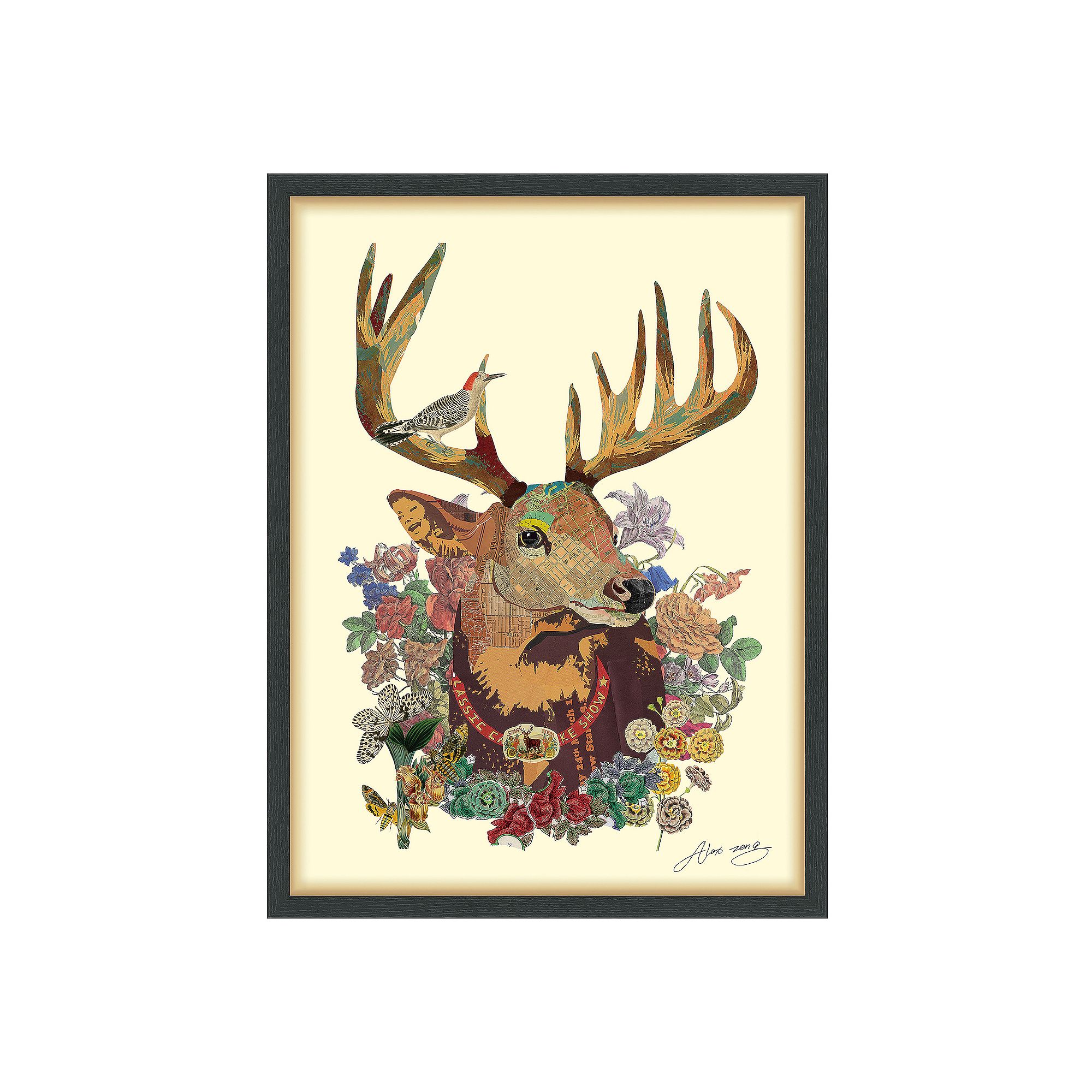 Mr. Deer Collage Framed Graphic Wall Art, Multi