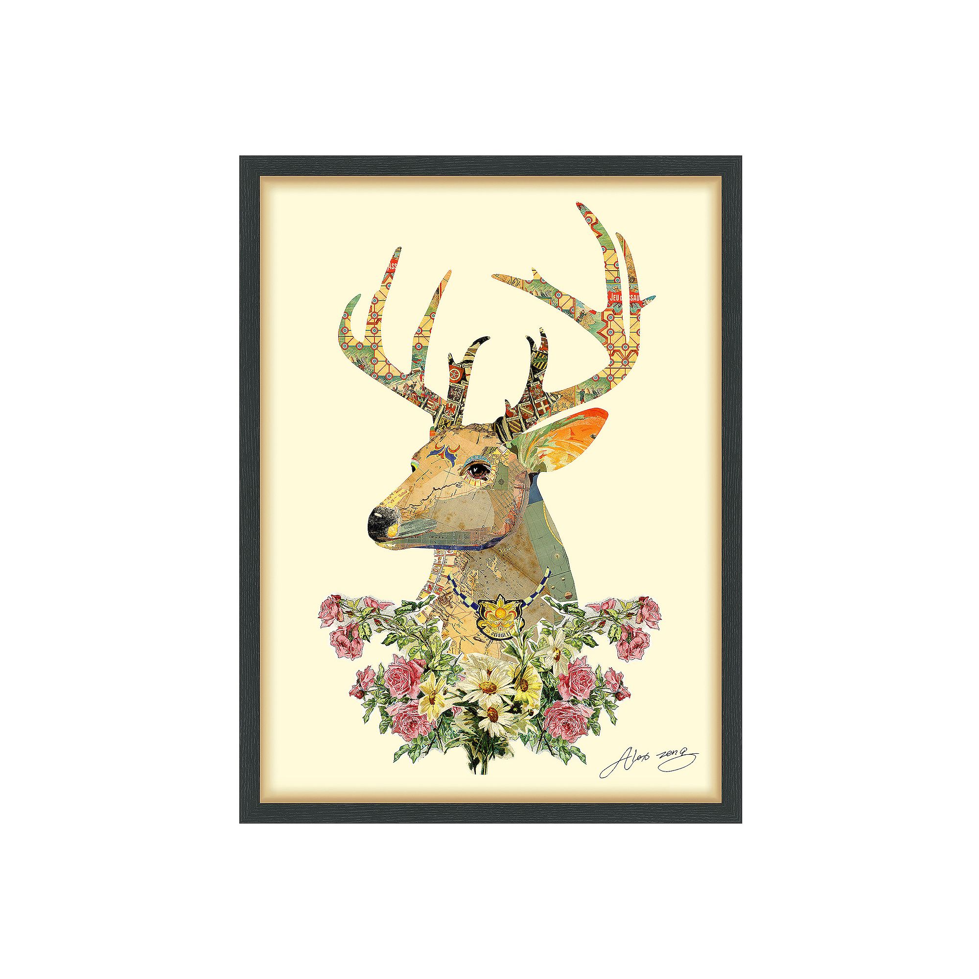 Mrs. Deer Collage Framed Graphic Wall Art, Multi