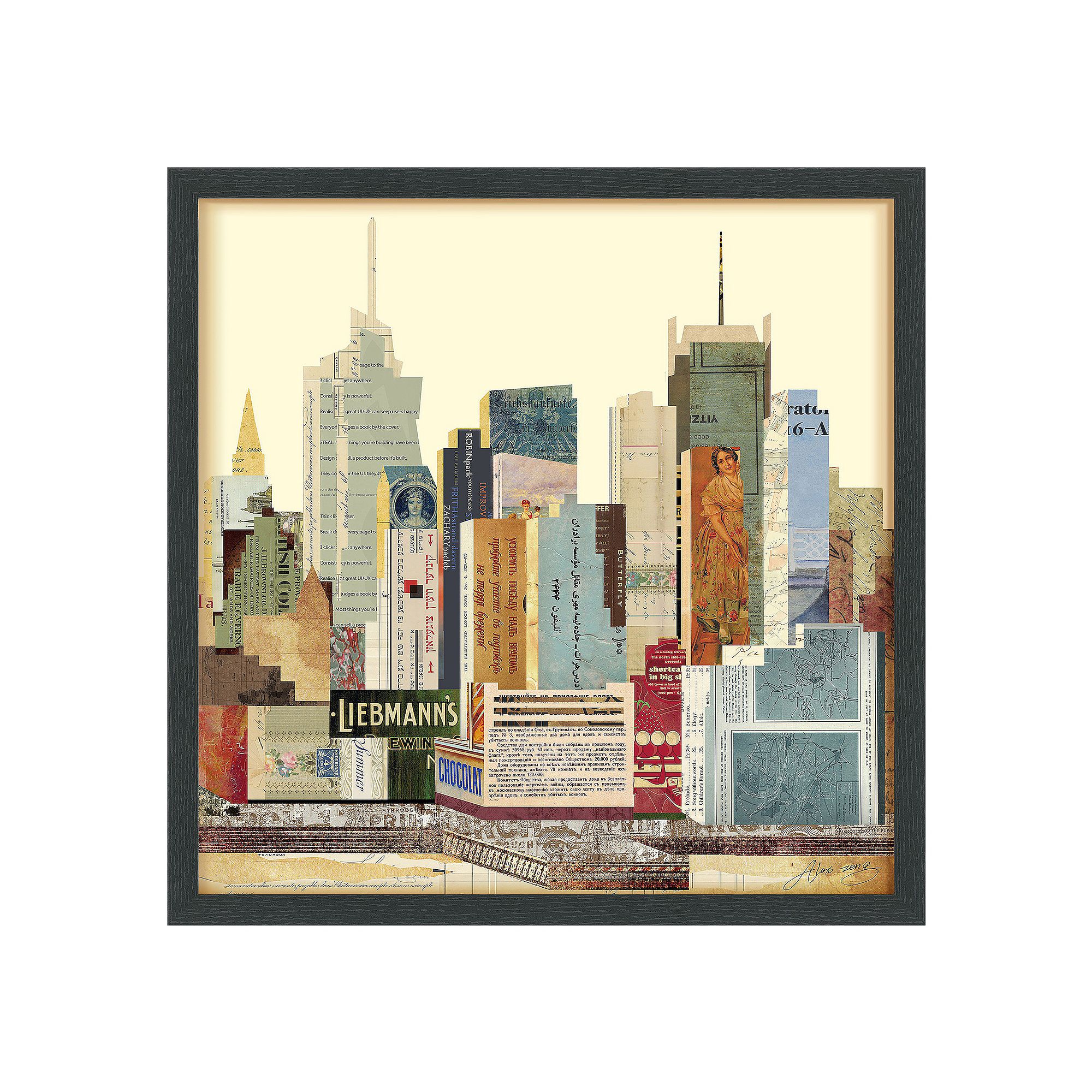 New York City Skyline Collage Framed Graphic Wall Art, Multi