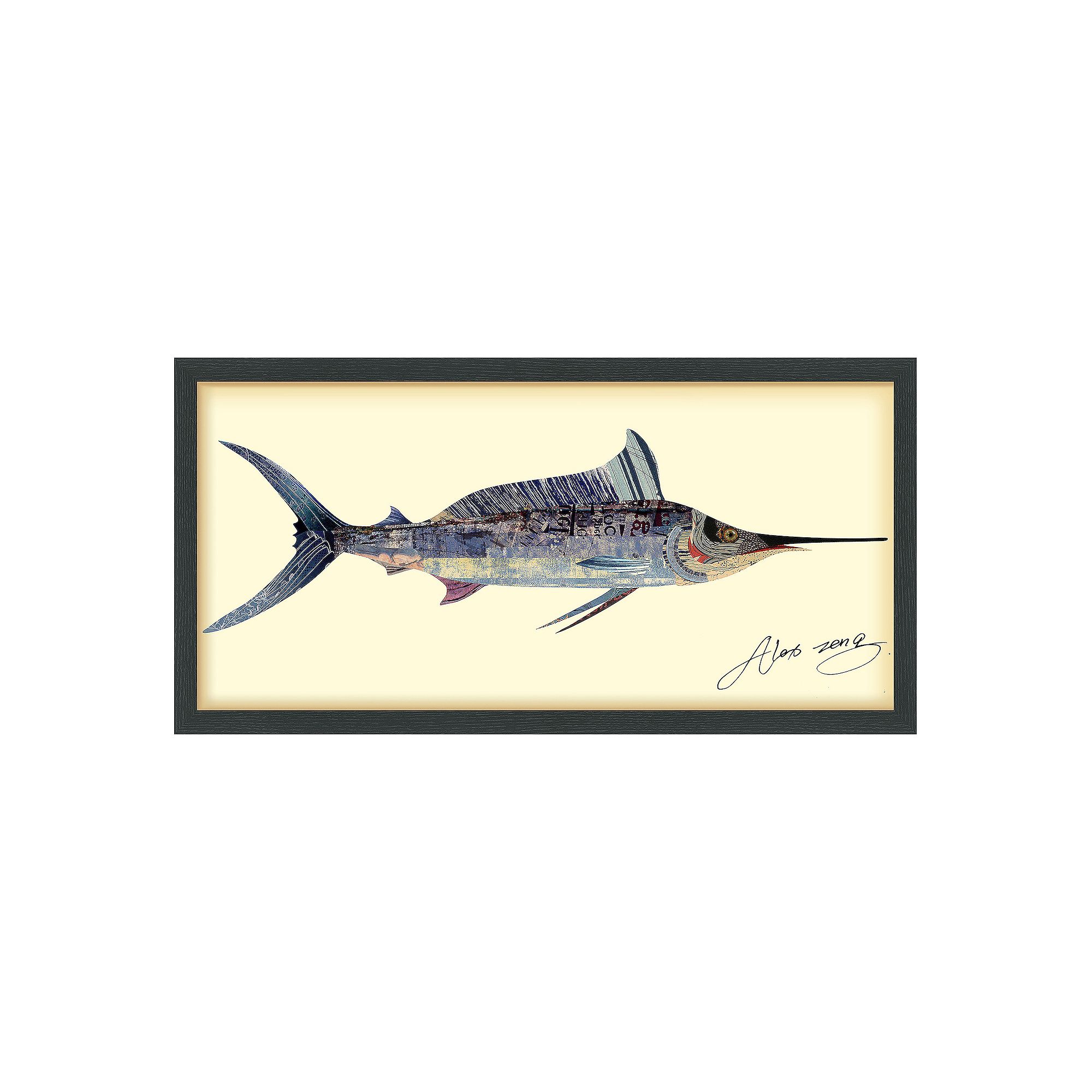 Blue Marlin Collage Framed Graphic Wall Art, Multi