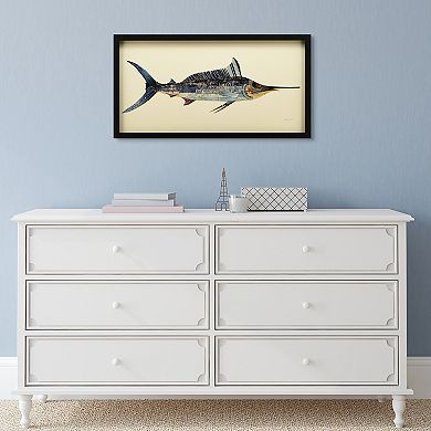 Blue Marlin Collage Framed Graphic Wall Art