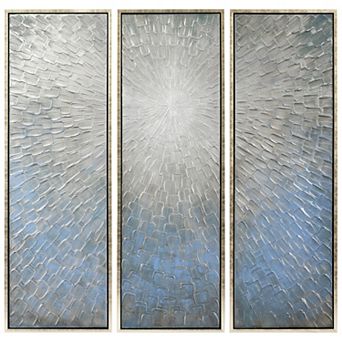 Silver Finish Textured Metallic Wall Art 3 pc Set