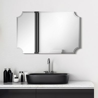 Frameless Rectangle Scalloped Beveled Wall Mirror