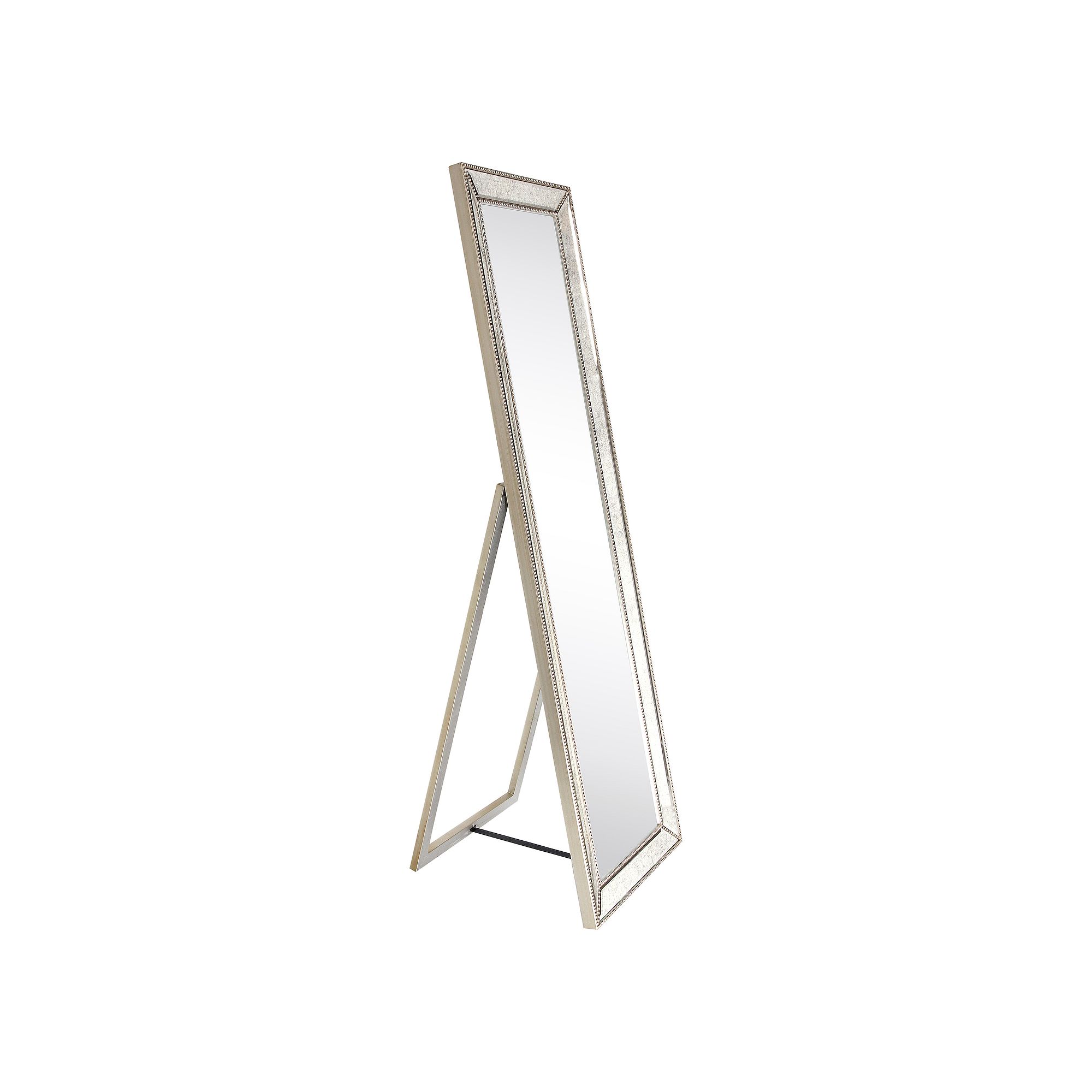 Champagne Bead Beveled Rectangle Cheval Mirror, None