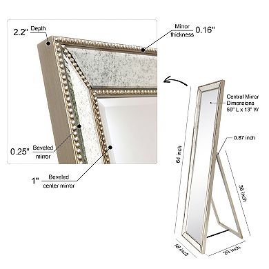 Champagne Bead Beveled Rectangle Cheval Mirror