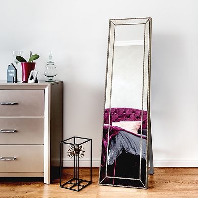 Champagne Bead Beveled Rectangle Cheval Mirror