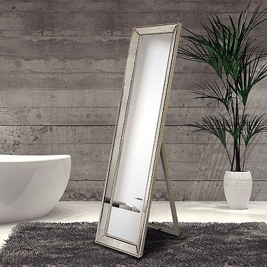 Champagne Bead Beveled Rectangle Cheval Mirror