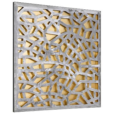 Gold Enigma Polished Steel Gold Leaf 3D Abstract Metal Wall Art