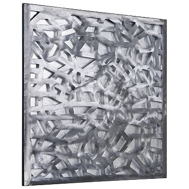 Silver Enigma Polished Steel Silver Leaf 3D Abstract Metal Wall Art