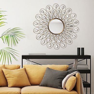 Flower Burst Bling Round Wall Mirror