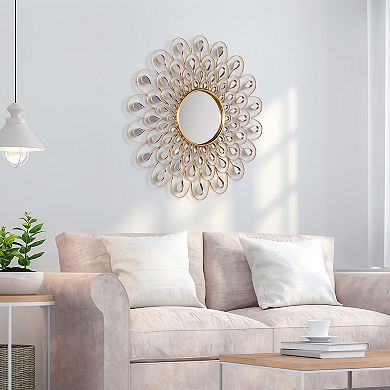 Flower Burst Bling Round Wall Mirror