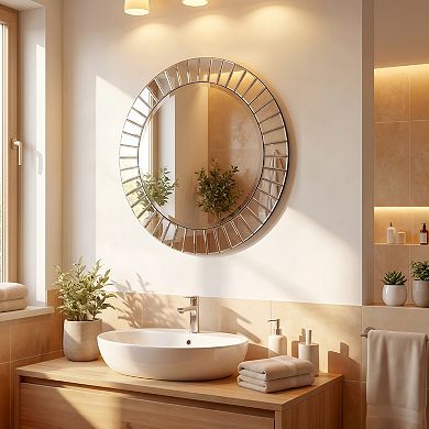 Modern Beveled Round Wall Mirror