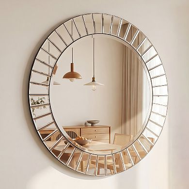 Modern Beveled Round Wall Mirror