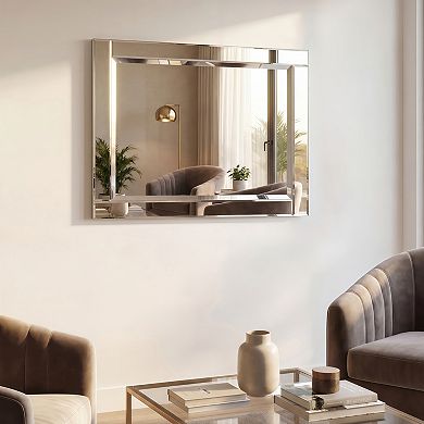 Solid wood frame covered with beveled clear mirror panels, 1-beveled center mirror