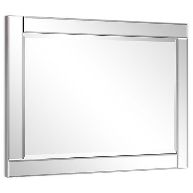 Solid wood frame covered with beveled clear mirror panels, 1-beveled center mirror