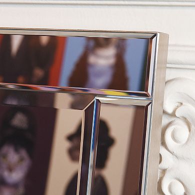 Solid wood frame covered with beveled clear mirror panels, 1-beveled center mirror