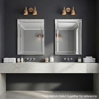 Solid wood frame covered with beveled clear mirror panels, 1-beveled center mirror