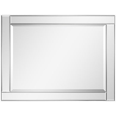Solid wood frame covered with beveled clear mirror panels, 1-beveled center mirror