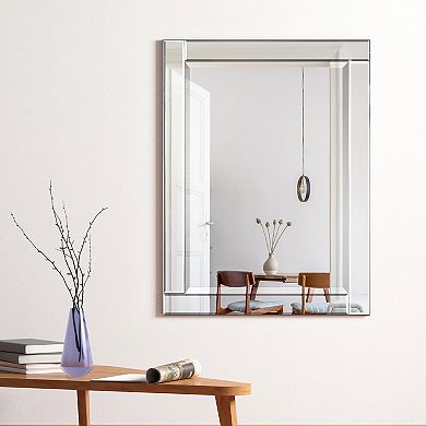 Solid wood frame covered with beveled clear mirror panels, 1-beveled center mirror