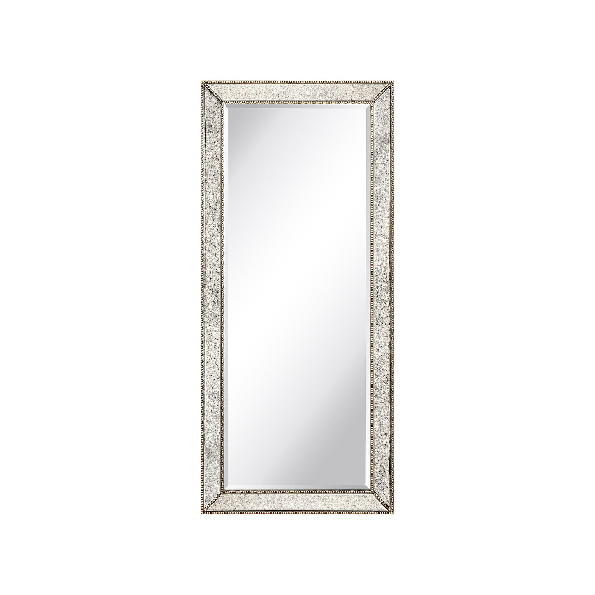 Champagne Bead Beveled Rectangle Wall Mirror, None