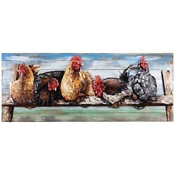 Chickens Iron Wooden Wall Art