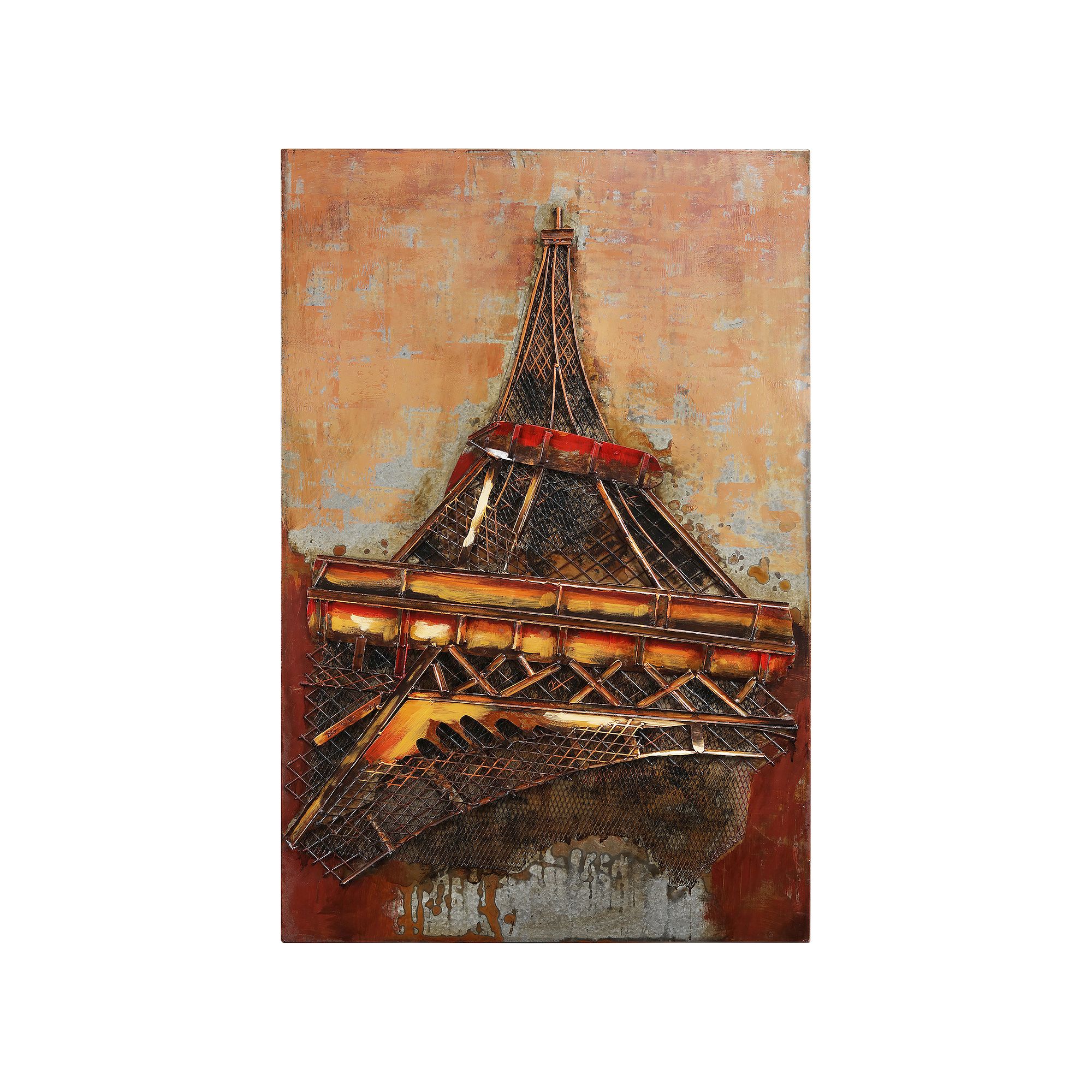 Eiffel Tower 1 Mixed Media Iron Dimensional Wall Art, Orange