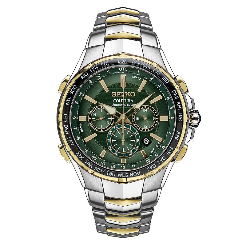 Seiko Men's Coutura Two Tone Stainless Steel Radio Sync Solar Watch - SSG022, Size: Large, Gold Silver